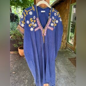 Ulla Johnson embroidered knee length tent style raw silk dress.